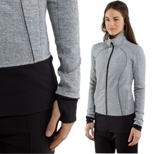 Lululemon Asana Jacket Heathered Herringbone Grey Black Full Zip Women's Size 6